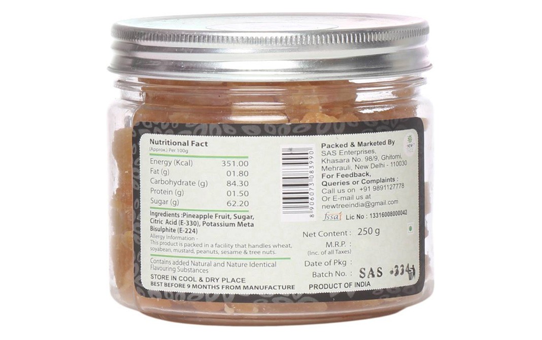New Tree Fruit Meal Dried Pineapple   Glass Jar  250 grams